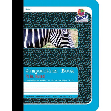 Pacon Book, Comp, 1/2"", Blue Zebra Pk PAC2425